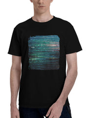 Glitchscape-Abstract 180G 100% Cotton Printed Round Neck Short-Sleeve T-Shirt, Christmas Gifts for Men Dad Husband Grandpa, S-XXXL, Black