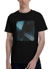 Glowing-Blue Shapes 180G 100% Cotton Printed Round Neck Short-Sleeve T-Shirt, Christmas Gifts for Men Dad Husband Grandpa, S-XXXL, Black