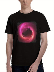 Glowing-Circle Pink Glow 180G 100% Cotton Printed Round Neck Short-Sleeve T-Shirt, Christmas Gifts for Men Dad Husband Grandpa, S-XXXL, Black