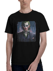 Joker-Walking In Gotham City 180G 100% Cotton Printed Round Neck Short-Sleeve T-Shirt, Christmas Gifts for Men Dad Husband Grandpa, S-XXXL, Black