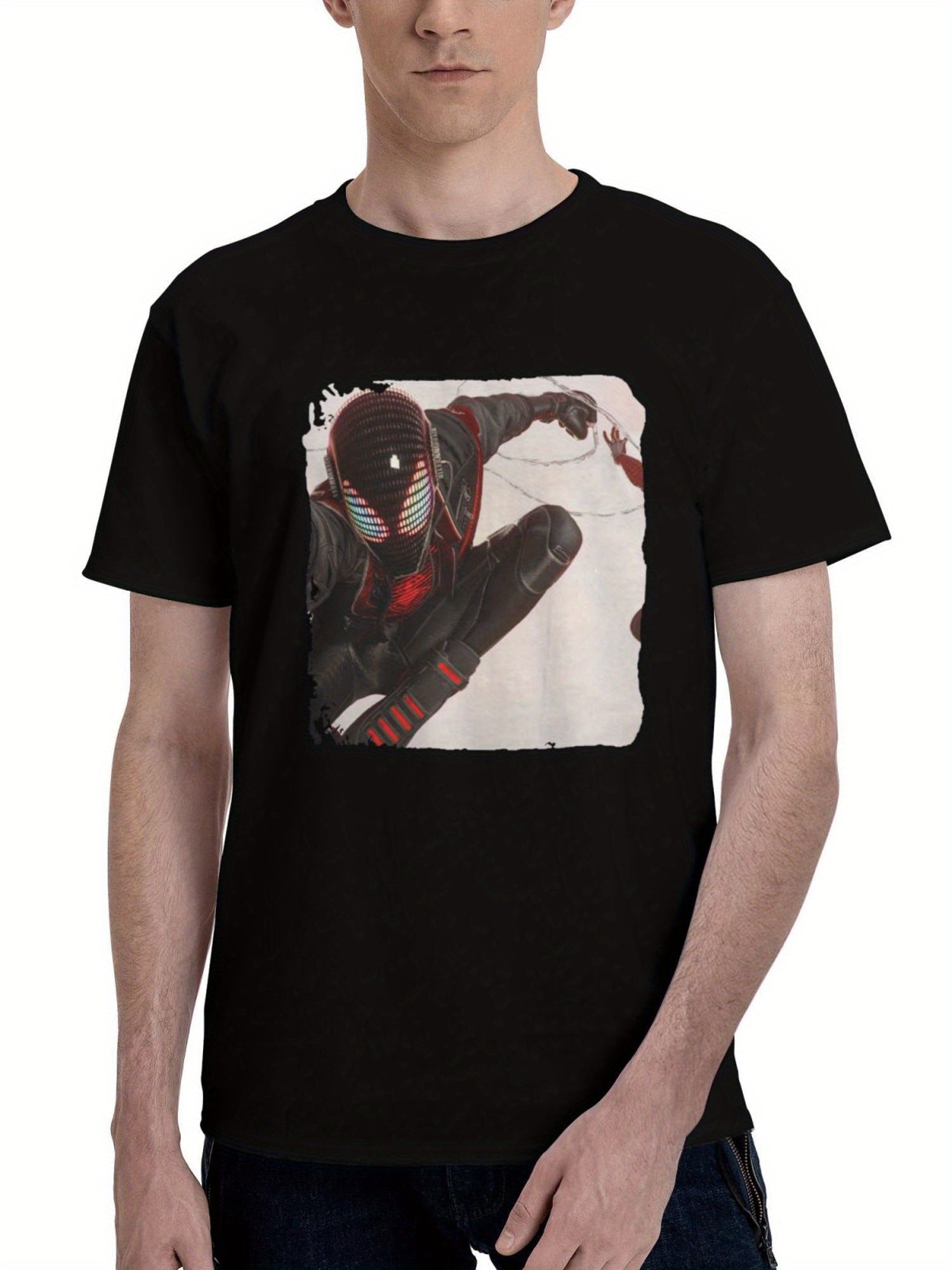 Marvels-Spider Man Miles Morales 2024 180G 100% Cotton Printed Round Neck Short-Sleeve T-Shirt, Christmas Gifts for Men Dad Husband Grandpa, S-XXXL, Black