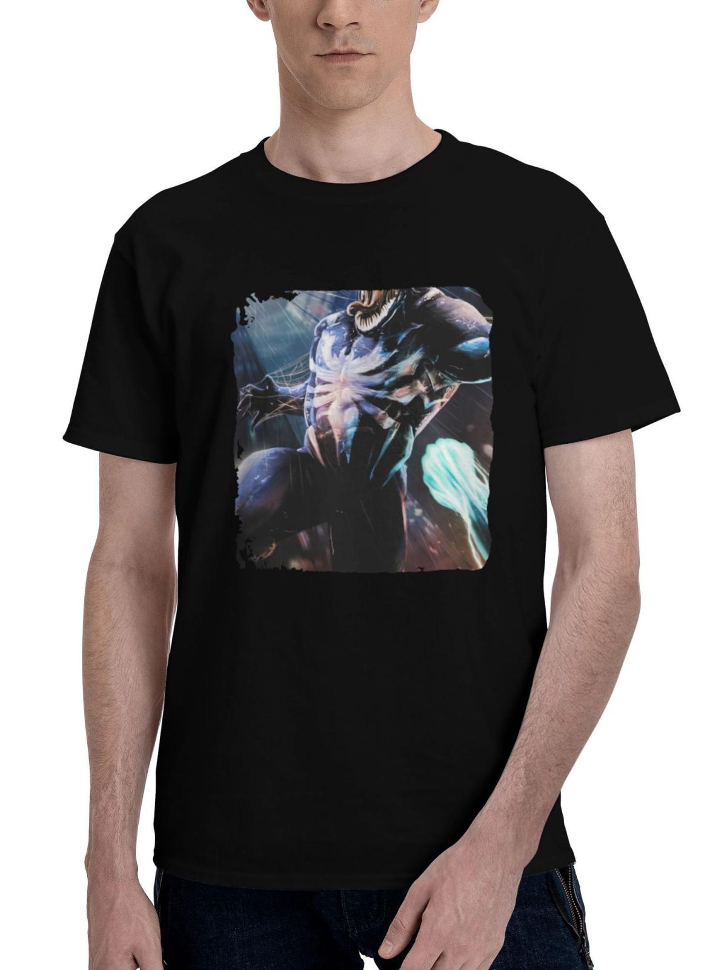 Marvels-Spider Man Vs Venom 180G 100% Cotton Printed Round Neck Short-Sleeve T-Shirt, Christmas Gifts for Men Dad Husband Grandpa, S-XXXL, Black