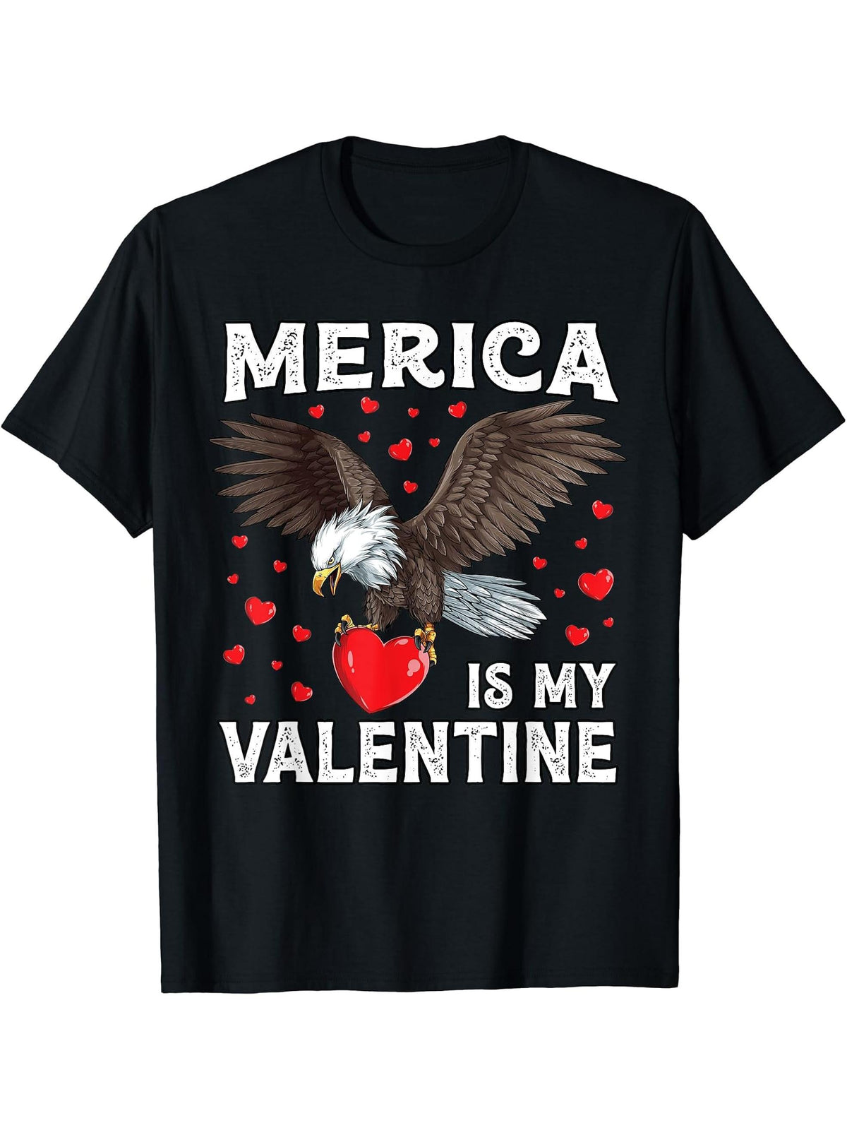 Bald Eagle Merica Shirt Men Women Patriotic Valentine's Day T-Shirt 180G 100% Cotton Printed Round Neck Short-Sleeve T-Shirt, Gifts for Men Dad Husband Grandpa, S-XXXL, Black