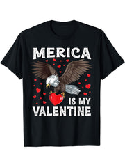 Bald Eagle Merica Shirt Men Women Patriotic Valentine's Day T-Shirt 180G 100% Cotton Printed Round Neck Short-Sleeve T-Shirt, Gifts for Men Dad Husband Grandpa, S-XXXL, Black