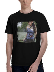 Lara-Croft Tomb Raider Cosplay 180G 100% Cotton Printed Round Neck Short-Sleeve T-Shirt, Christmas Gifts for Men Dad Husband Grandpa, S-XXXL, Black