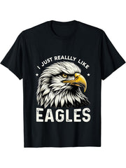 American Bald Eagle I just really like Eagles 4th of July T-Shirt 180G 100% Cotton Printed Round Neck Short-Sleeve T-Shirt, Gifts for Men Dad Husband Grandpa, S-XXXL, Black