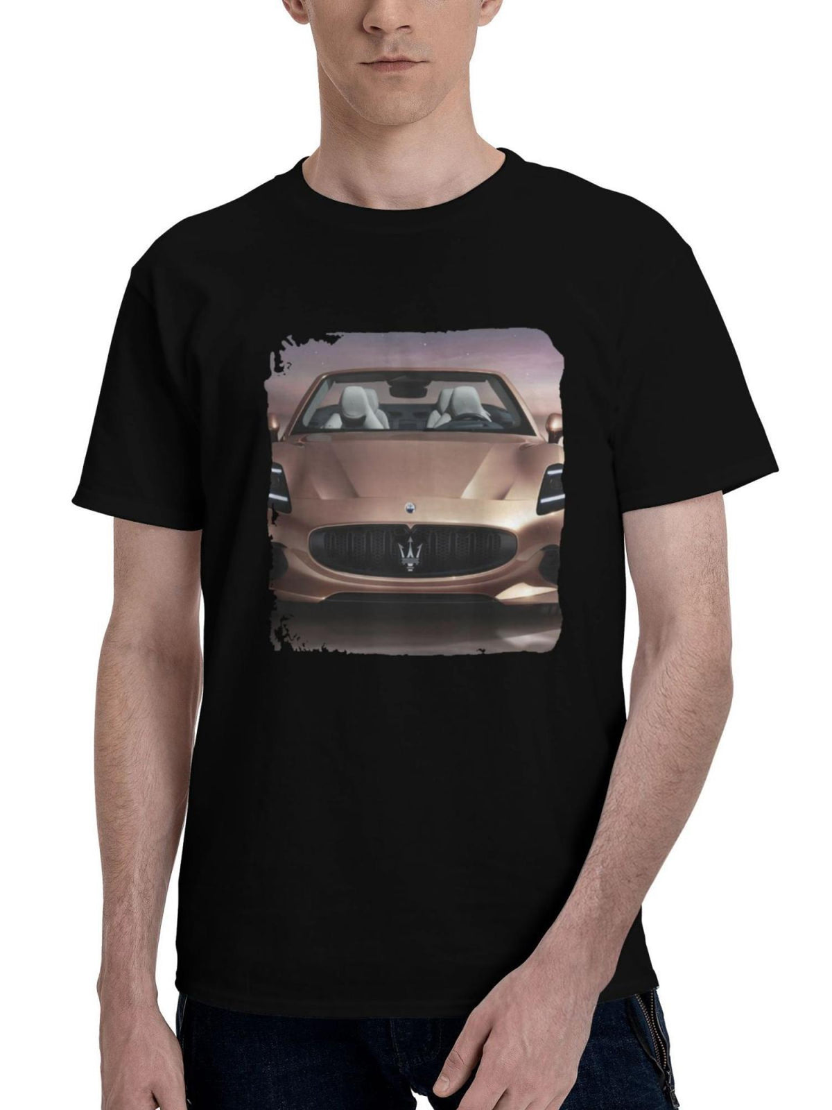 Maserati-Grancabrio Folgore 180G 100% Cotton Printed Round Neck Short-Sleeve T-Shirt, Christmas Gifts for Men Dad Husband Grandpa, S-XXXL, Black