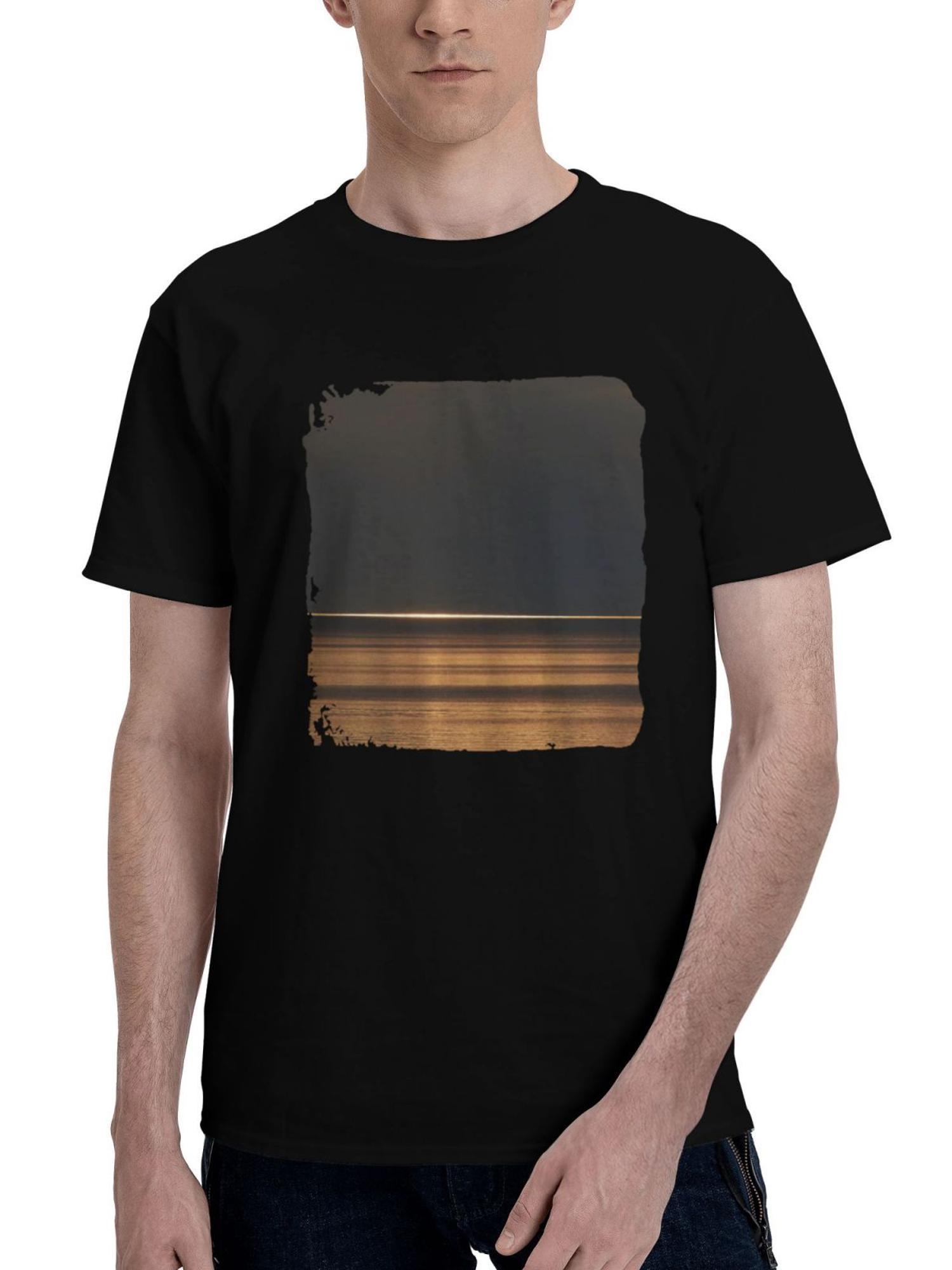 Last-Sunset Splash 180G 100% Cotton Printed Round Neck Short-Sleeve T-Shirt, Christmas Gifts for Men Dad Husband Grandpa, S-XXXL, Black