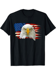 Bald Eagle Proud Patriotic American US Flag 4th Of July T-Shirt 180G 100% Cotton Printed Round Neck Short-Sleeve T-Shirt, Gifts for Men Dad Husband Grandpa, S-XXXL, Black