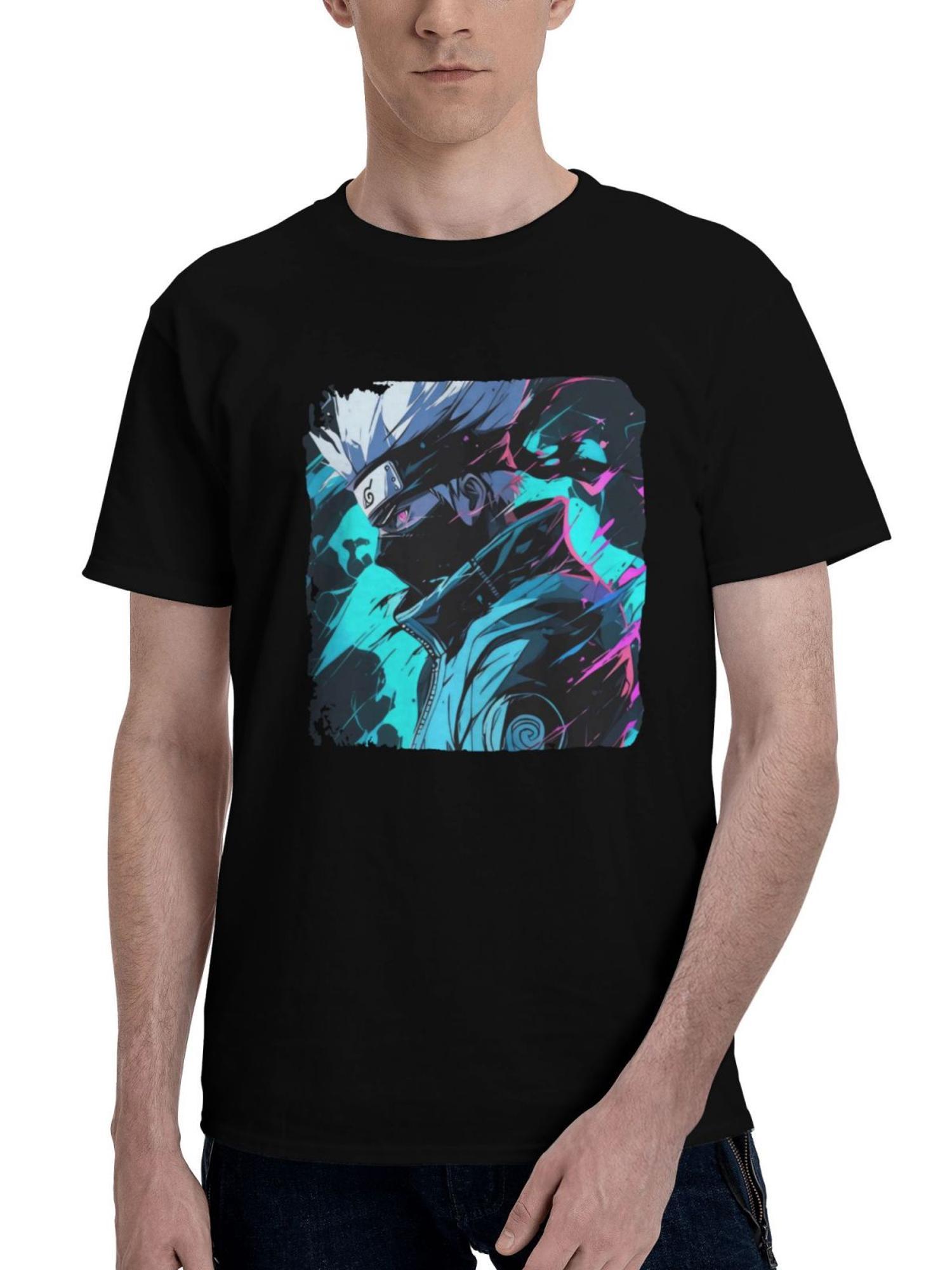 Kakashi-Hatake 180G 100% Cotton Printed Round Neck Short-Sleeve T-Shirt, Christmas Gifts for Men Dad Husband Grandpa, S-XXXL, Black