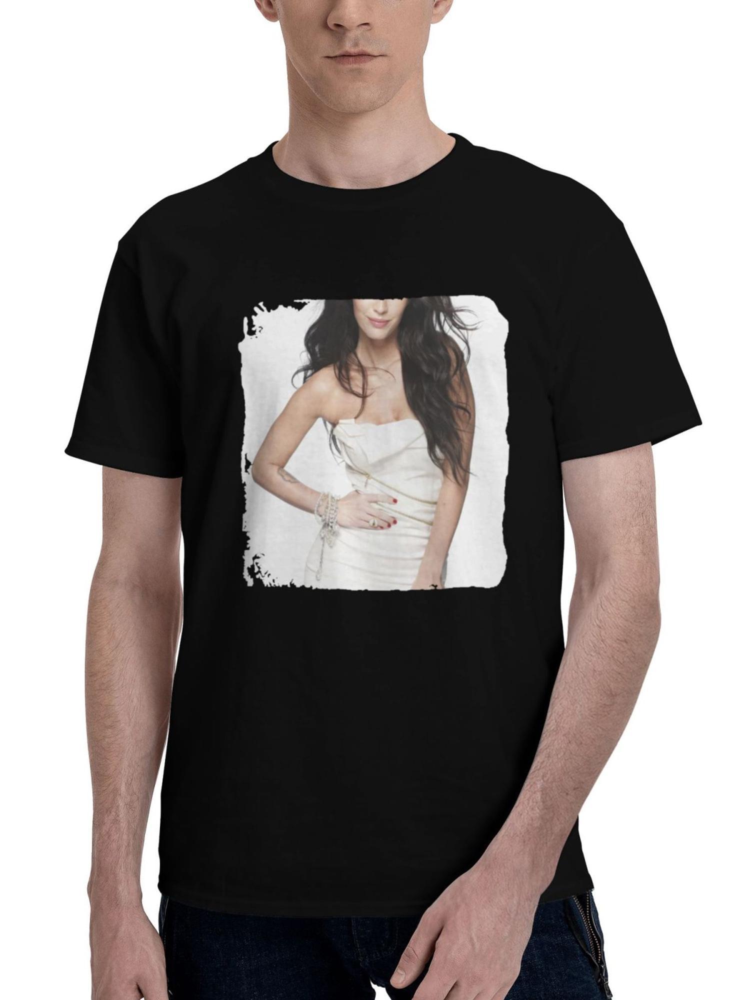 Megan-Fox For Elle Magazine 180G 100% Cotton Printed Round Neck Short-Sleeve T-Shirt, Christmas Gifts for Men Dad Husband Grandpa, S-XXXL, Black