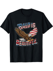4th of July Bald Is Beautiful Bald Eagle Men Women Gift T-Shirt 180G 100% Cotton Printed Round Neck Short-Sleeve T-Shirt, Gifts for Men Dad Husband Grandpa, S-XXXL, Black