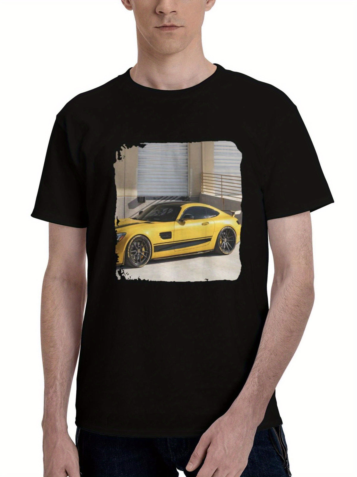 Mercedes-Benz Amg Gt In Bright Yellow 10k 180G 100% Cotton Printed Round Neck Short-Sleeve T-Shirt, Christmas Gifts for Men Dad Husband Grandpa, S-XXXL, Black