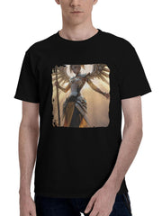 Mercy-Overwatch Celestial Healer 180G 100% Cotton Printed Round Neck Short-Sleeve T-Shirt, Christmas Gifts for Men Dad Husband Grandpa, S-XXXL, Black