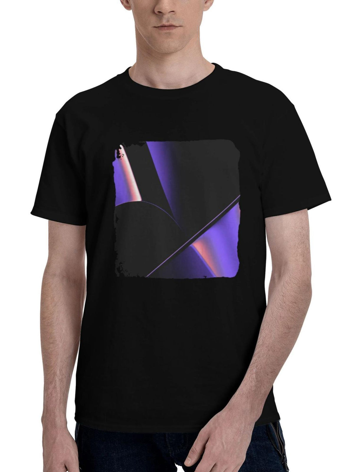 Metal-Abstract Purple 180G 100% Cotton Printed Round Neck Short-Sleeve T-Shirt, Christmas Gifts for Men Dad Husband Grandpa, S-XXXL, Black