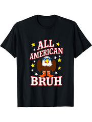 All American Bruh Bald Eagle Sunglasses Boots 4th Of July T-Shirt 180G 100% Cotton Printed Round Neck Short-Sleeve T-Shirt, Gifts for Men Dad Husband Grandpa, S-XXXL, Black