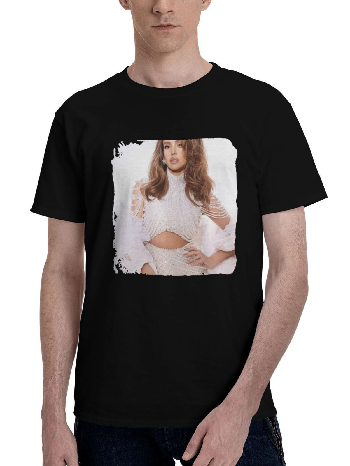 Jessica-Alba Elle Magazine 2024 180G 100% Cotton Printed Round Neck Short-Sleeve T-Shirt, Christmas Gifts for Men Dad Husband Grandpa, S-XXXL, Black