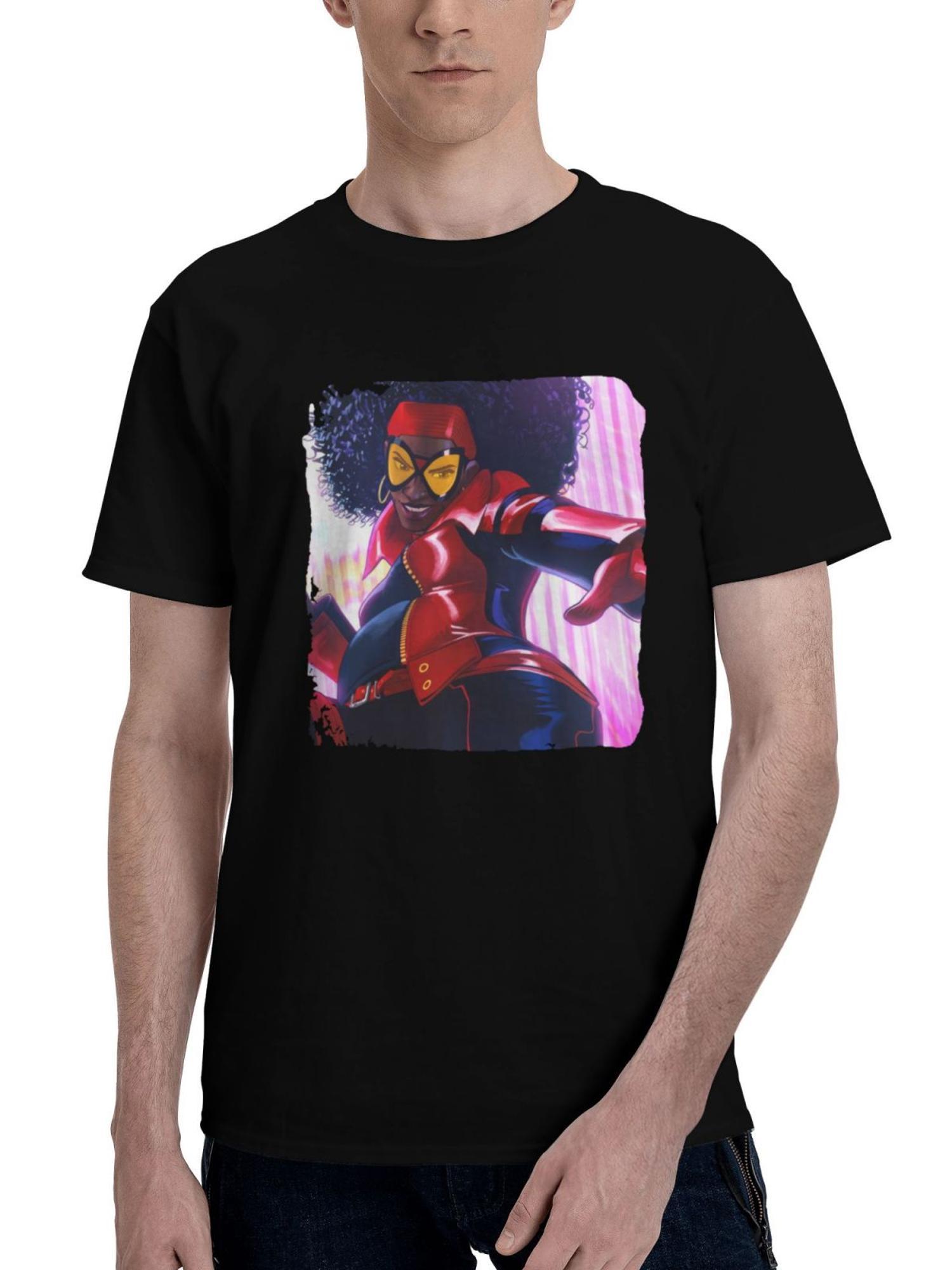 Jessica-Drew In Spiderman Across The Spider Verse 2023 To 180G 100% Cotton Printed Round Neck Short-Sleeve T-Shirt, Christmas Gifts for Men Dad Husband Grandpa, S-XXXL, Black