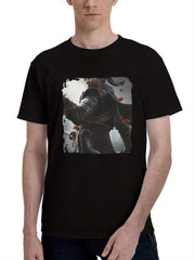 Jin-Sakai Ghost Of Tsushima 180G 100% Cotton Printed Round Neck Short-Sleeve T-Shirt, Christmas Gifts for Men Dad Husband Grandpa, S-XXXL, Black