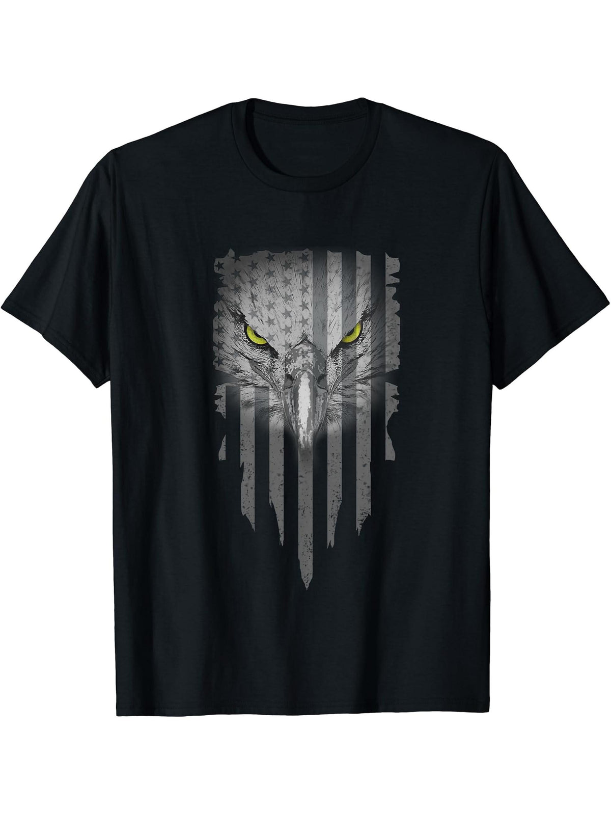 Bald Eagle US American Flag 4th Of July Proud Patriotic T-Shirt 180G 100% Cotton Printed Round Neck Short-Sleeve T-Shirt, Gifts for Men Dad Husband Grandpa, S-XXXL, Black