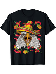 Cinco de Mayo Bald Eagle Sombrero Mexican Eagle Fiesta Party T-Shirt 180G 100% Cotton Printed Round Neck Short-Sleeve T-Shirt, Gifts for Men Dad Husband Grandpa, S-XXXL, Black