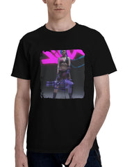 Jinx-S Fiery Aura 180G 100% Cotton Printed Round Neck Short-Sleeve T-Shirt, Christmas Gifts for Men Dad Husband Grandpa, S-XXXL, Black