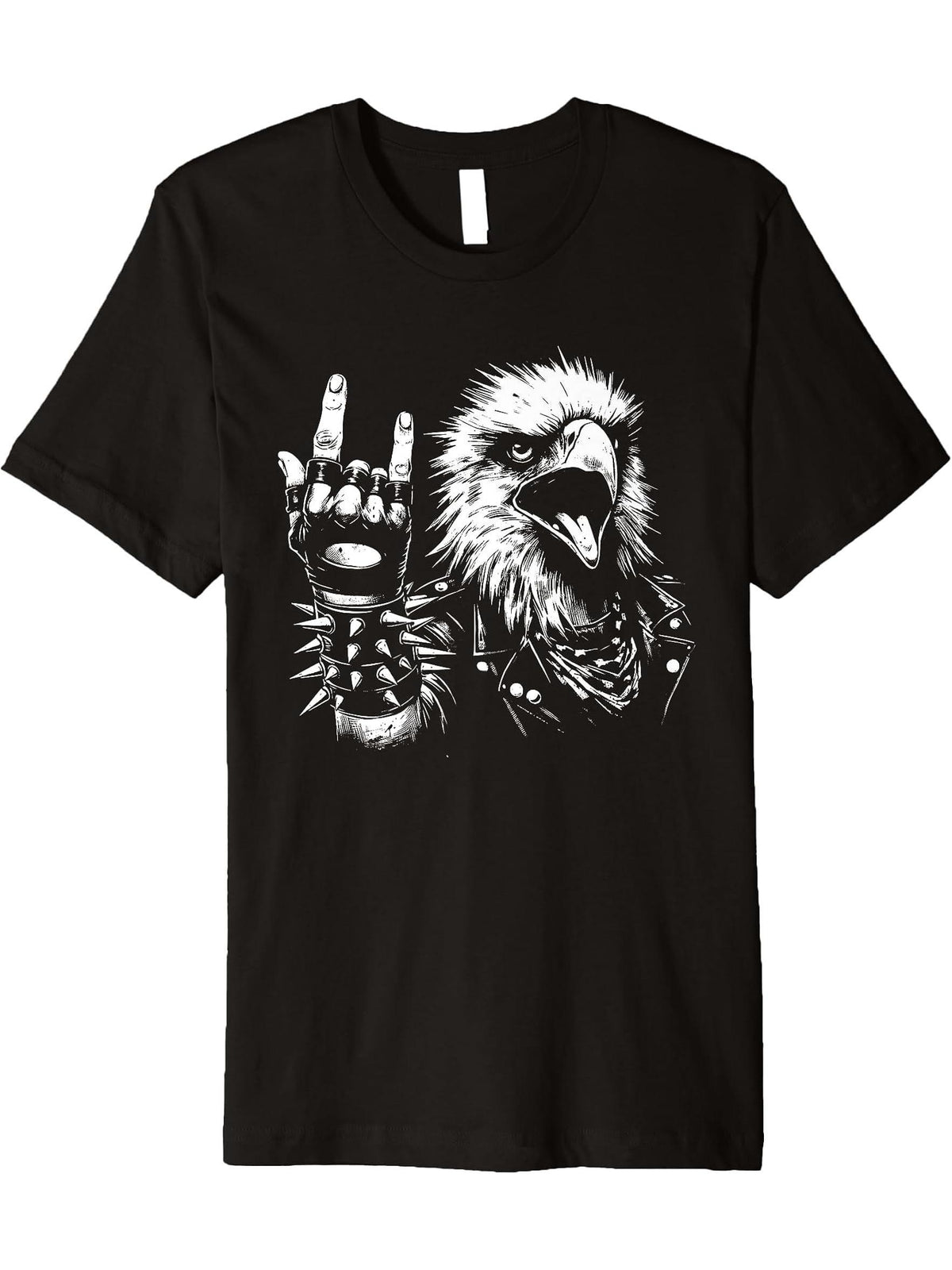 Bald Eagle Rock 'n Roll Hand Sign - Vintage Eagle Lover Premium T-Shirt 180G 100% Cotton Printed Round Neck Short-Sleeve T-Shirt, Gifts for Men Dad Husband Grandpa, S-XXXL, Black