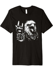 Bald Eagle Rock 'n Roll Hand Sign - Vintage Eagle Lover Premium T-Shirt 180G 100% Cotton Printed Round Neck Short-Sleeve T-Shirt, Gifts for Men Dad Husband Grandpa, S-XXXL, Black