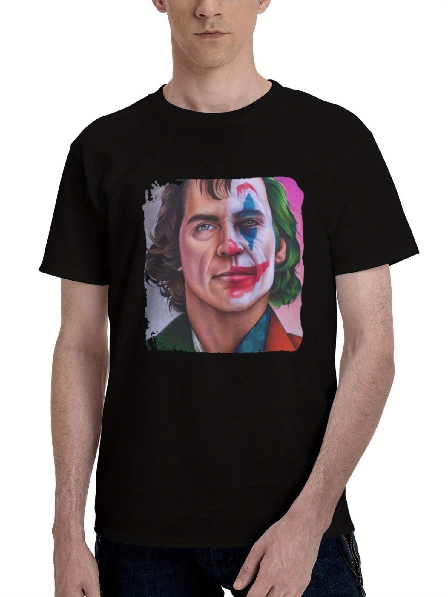 Joaquin-Phoenix Joker Transformation 180G 100% Cotton Printed Round Neck Short-Sleeve T-Shirt, Christmas Gifts for Men Dad Husband Grandpa, S-XXXL, Black