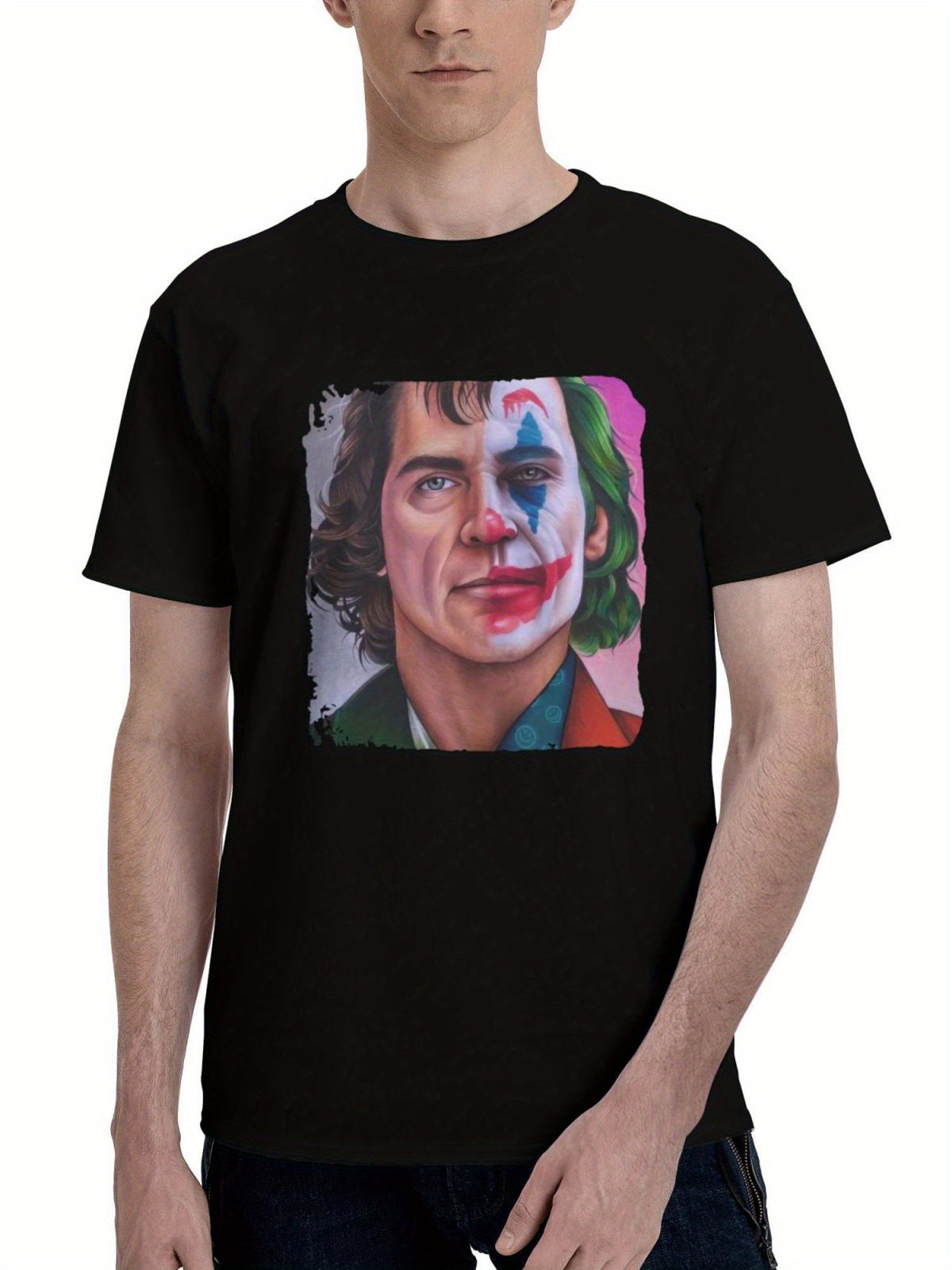 Joaquin-Phoenix Joker Transformation 180G 100% Cotton Printed Round Neck Short-Sleeve T-Shirt, Christmas Gifts for Men Dad Husband Grandpa, S-XXXL, Black