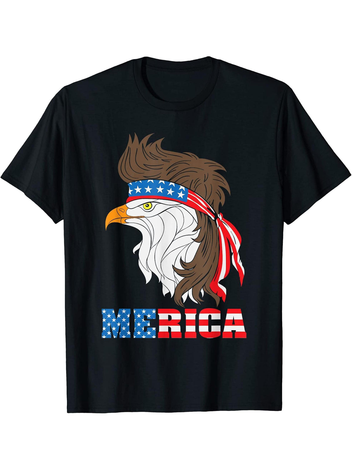 America Patriotic Bald Eagle With Mulle, July 4tht T-Shirt 180G 100% Cotton Printed Round Neck Short-Sleeve T-Shirt, Gifts for Men Dad Husband Grandpa, S-XXXL, Black