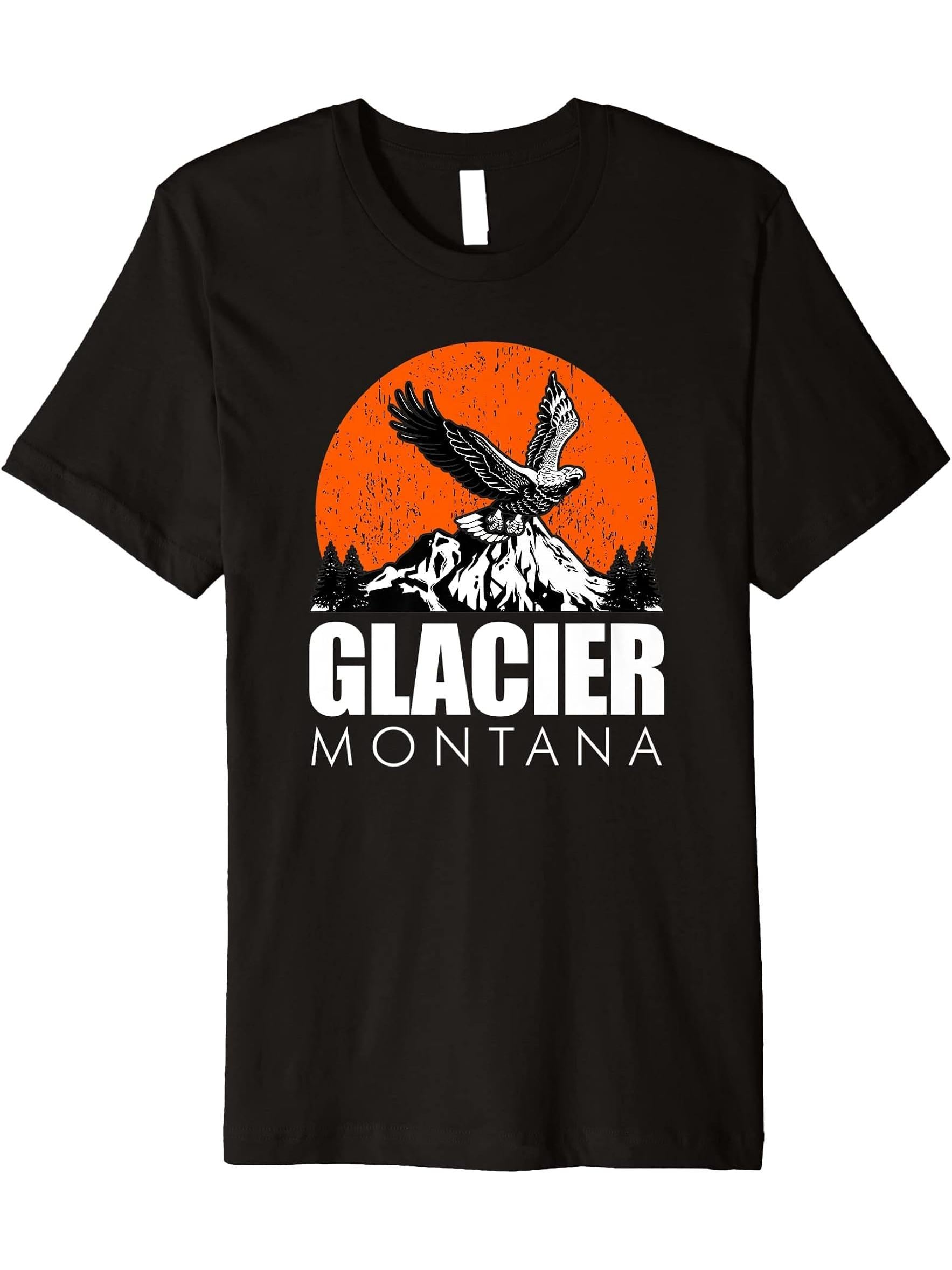 Glacier Montana Bald Eagle Premium T-Shirt 180G 100% Cotton Printed Round Neck Short-Sleeve T-Shirt, Gifts for Men Dad Husband Grandpa, S-XXXL, Black