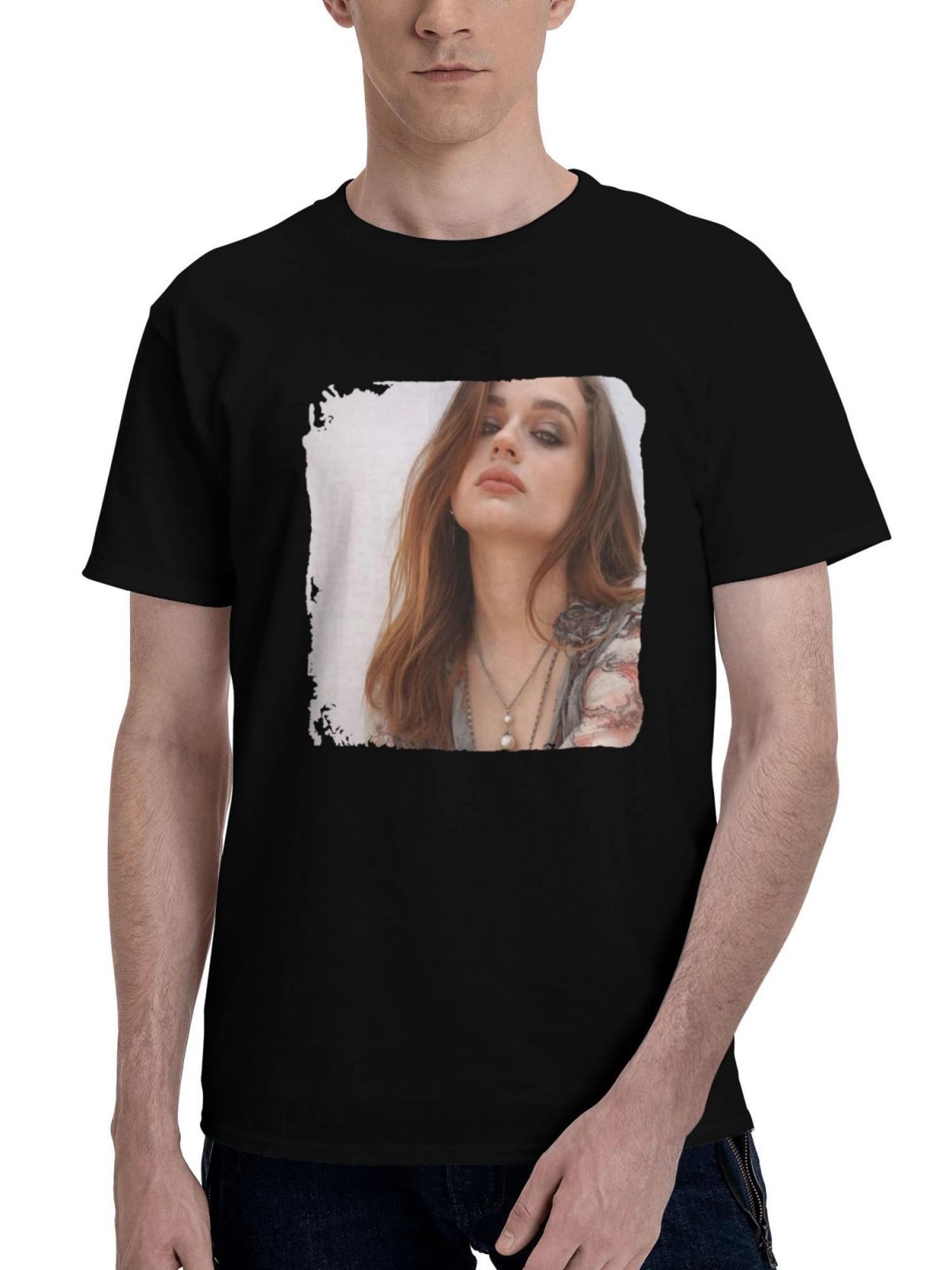 Joey-King The Princess Los Angles 180G 100% Cotton Printed Round Neck Short-Sleeve T-Shirt, Christmas Gifts for Men Dad Husband Grandpa, S-XXXL, Black