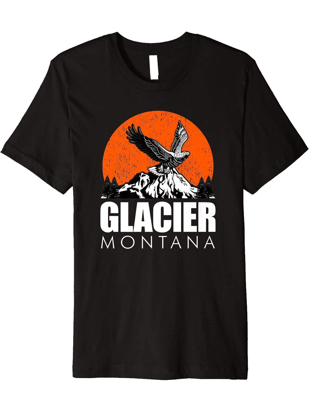 Glacier Montana Bald Eagle Premium T-Shirt 180G 100% Cotton Printed Round Neck Short-Sleeve T-Shirt, Gifts for Men Dad Husband Grandpa, S-XXXL, Black