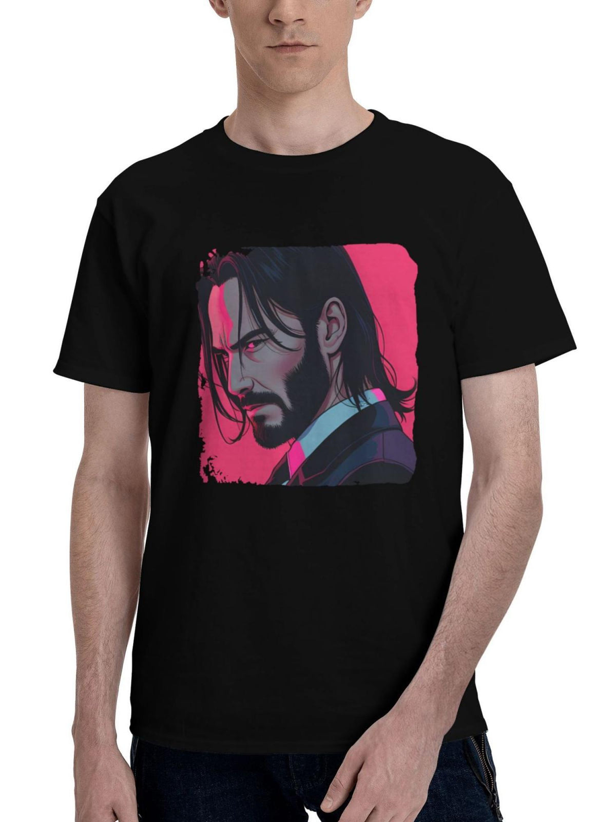 John-Wick Hero Returns 180G 100% Cotton Printed Round Neck Short-Sleeve T-Shirt, Christmas Gifts for Men Dad Husband Grandpa, S-XXXL, Black