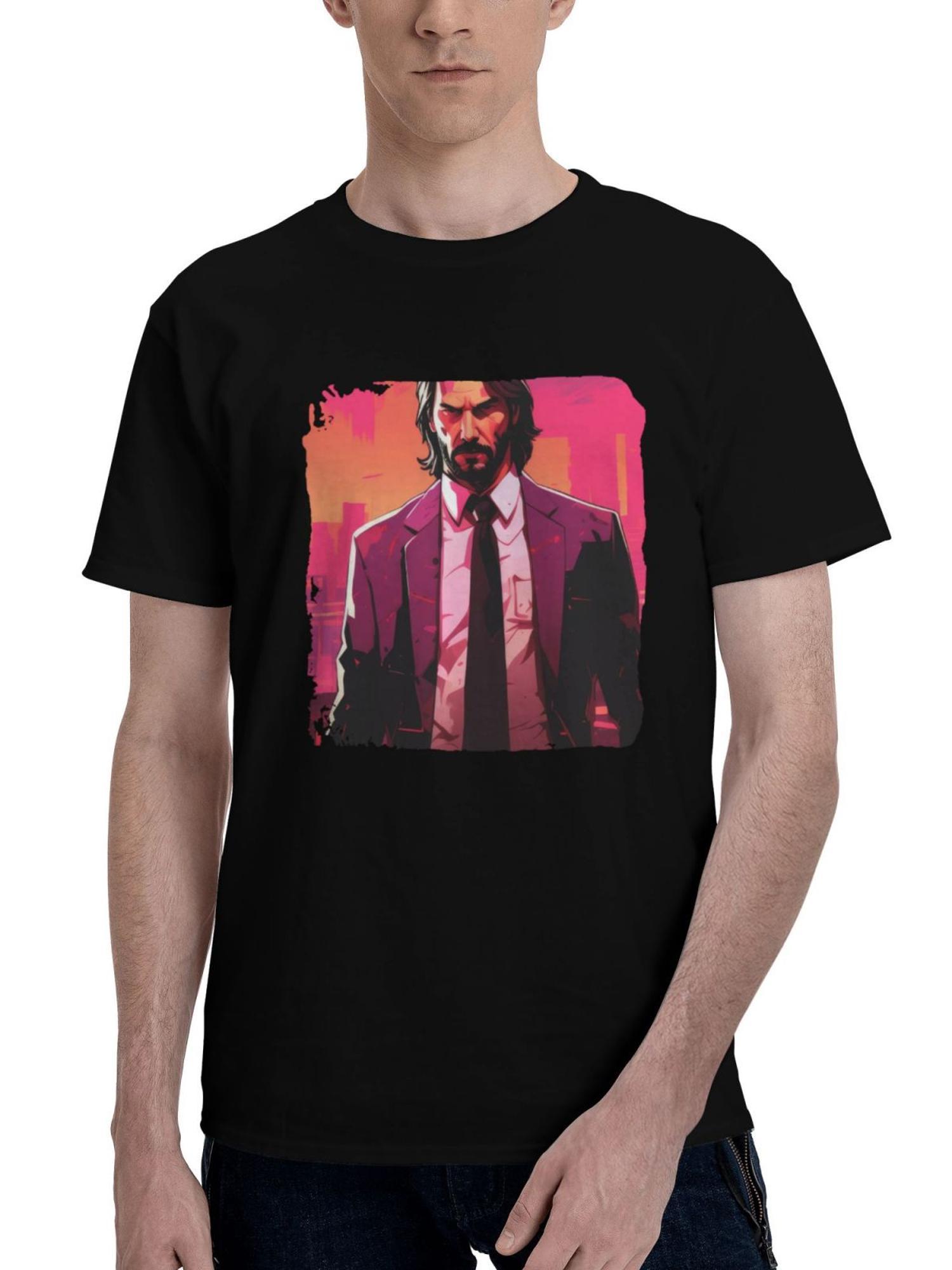 John-Wick Hotline Miami 180G 100% Cotton Printed Round Neck Short-Sleeve T-Shirt, Christmas Gifts for Men Dad Husband Grandpa, S-XXXL, Black