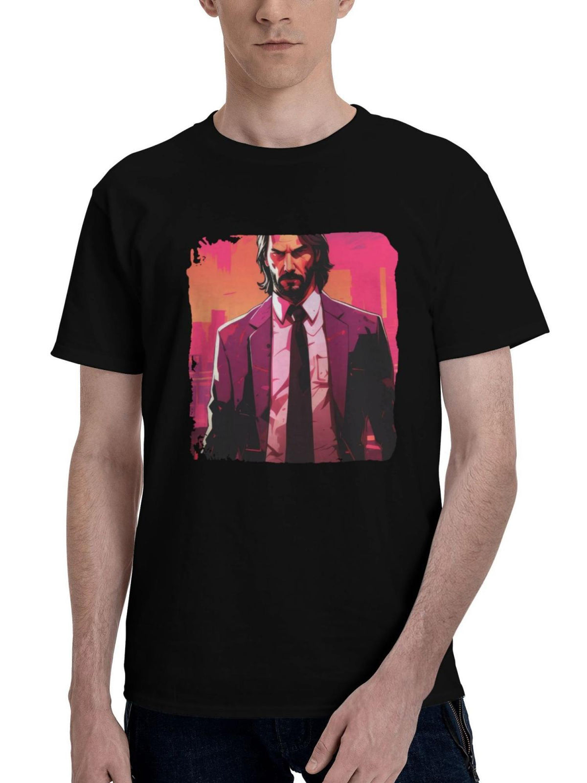 John-Wick Hotline Miami 180G 100% Cotton Printed Round Neck Short-Sleeve T-Shirt, Christmas Gifts for Men Dad Husband Grandpa, S-XXXL, Black