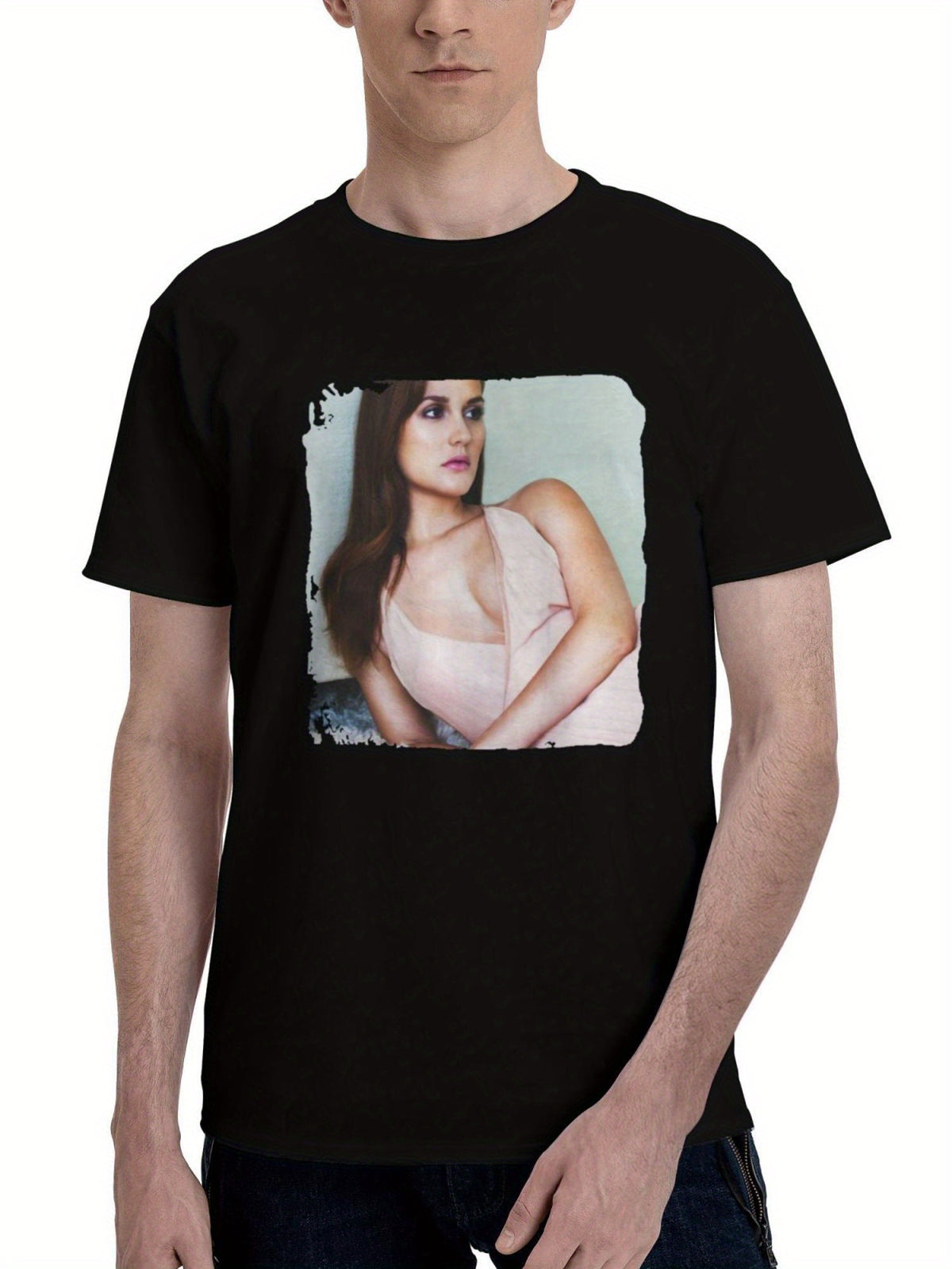 Leighton-Meester 2024 180G 100% Cotton Printed Round Neck Short-Sleeve T-Shirt, Christmas Gifts for Men Dad Husband Grandpa, S-XXXL, Black