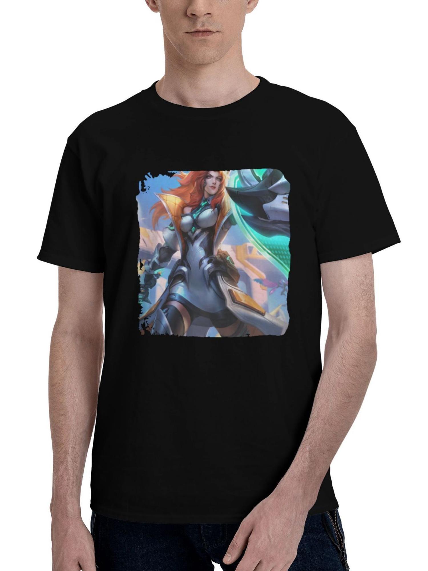 Leona-League Of Legends 180G 100% Cotton Printed Round Neck Short-Sleeve T-Shirt, Christmas Gifts for Men Dad Husband Grandpa, S-XXXL, Black