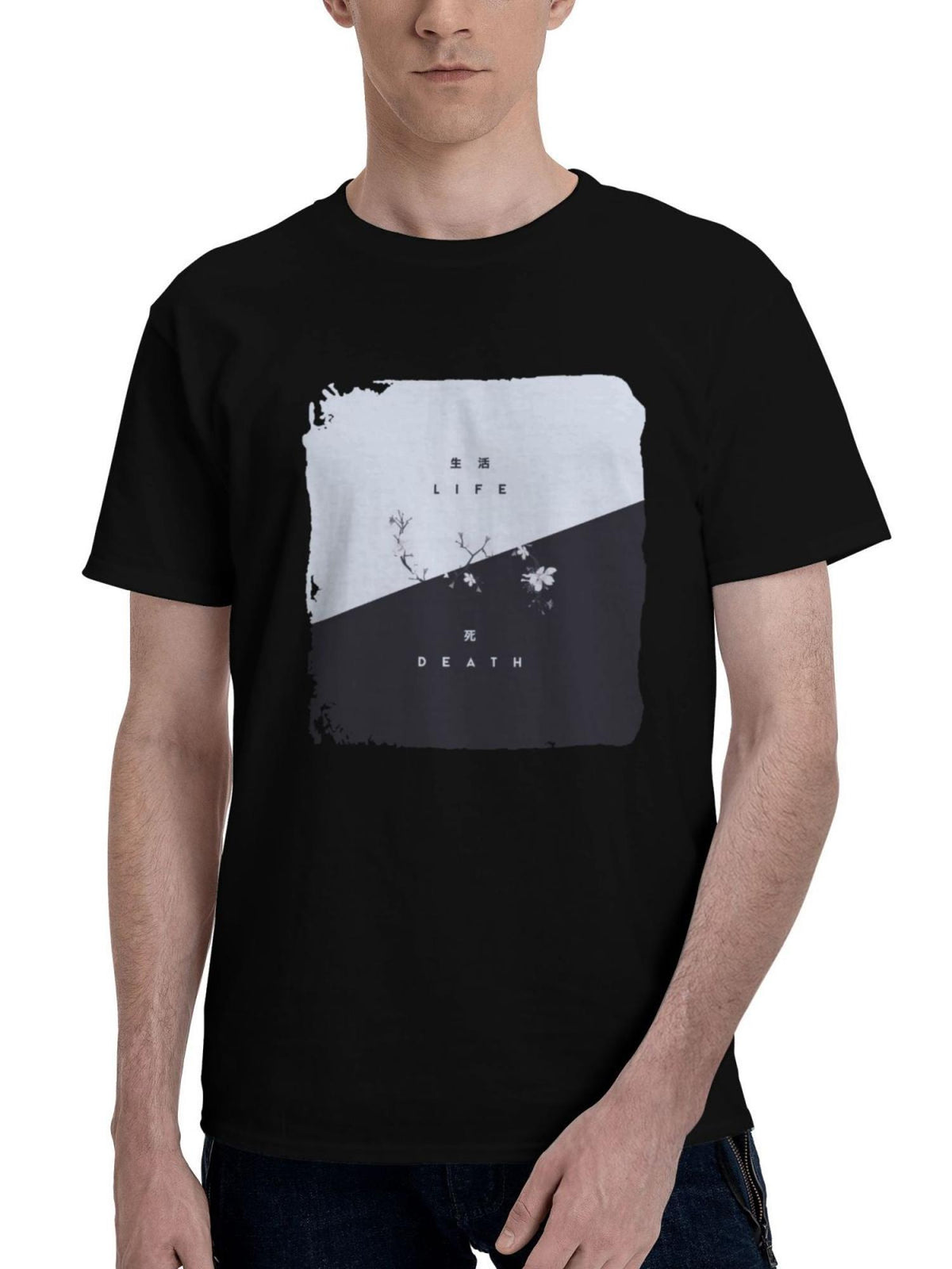 Life-Death Minimal 180G 100% Cotton Printed Round Neck Short-Sleeve T-Shirt, Christmas Gifts for Men Dad Husband Grandpa, S-XXXL, Black