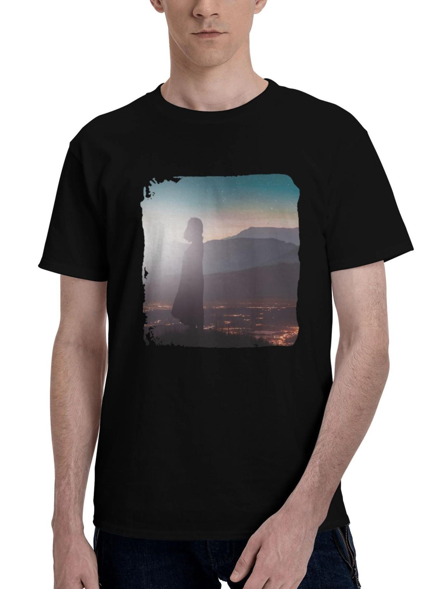 Light-Showing The Way 180G 100% Cotton Printed Round Neck Short-Sleeve T-Shirt, Christmas Gifts for Men Dad Husband Grandpa, S-XXXL, Black