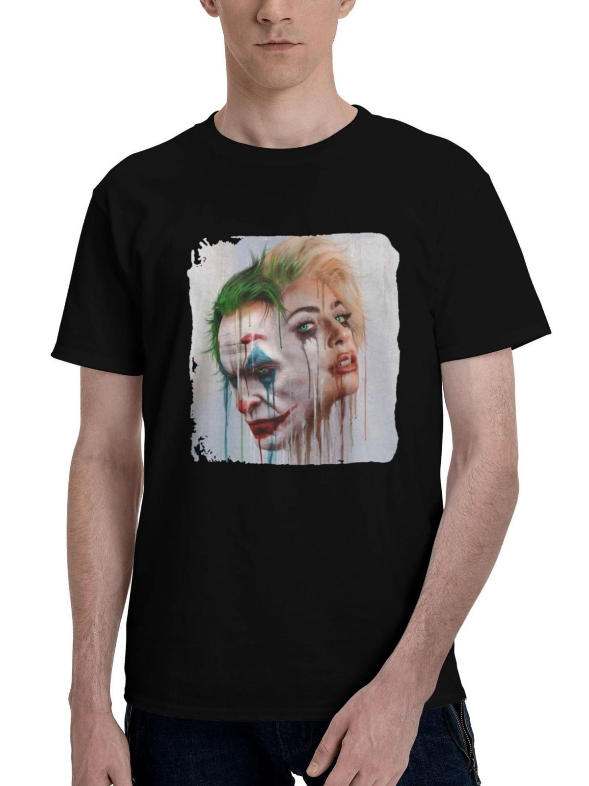 Joker-Folie A Deux Artwork Jf 180G 100% Cotton Printed Round Neck Short-Sleeve T-Shirt, Christmas Gifts for Men Dad Husband Grandpa, S-XXXL, Black