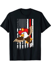Bald Eagle Firefighter American Flag Thin Red Line Patriot T-Shirt 180G 100% Cotton Printed Round Neck Short-Sleeve T-Shirt, Gifts for Men Dad Husband Grandpa, S-XXXL, Black