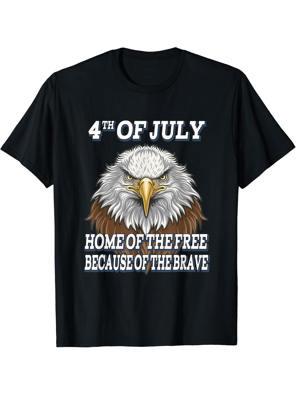 Bald Eagle Patriotic Independence Day- 4th July T-Shirt 180G 100% Cotton Printed Round Neck Short-Sleeve T-Shirt, Gifts for Men Dad Husband Grandpa, S-XXXL, Black