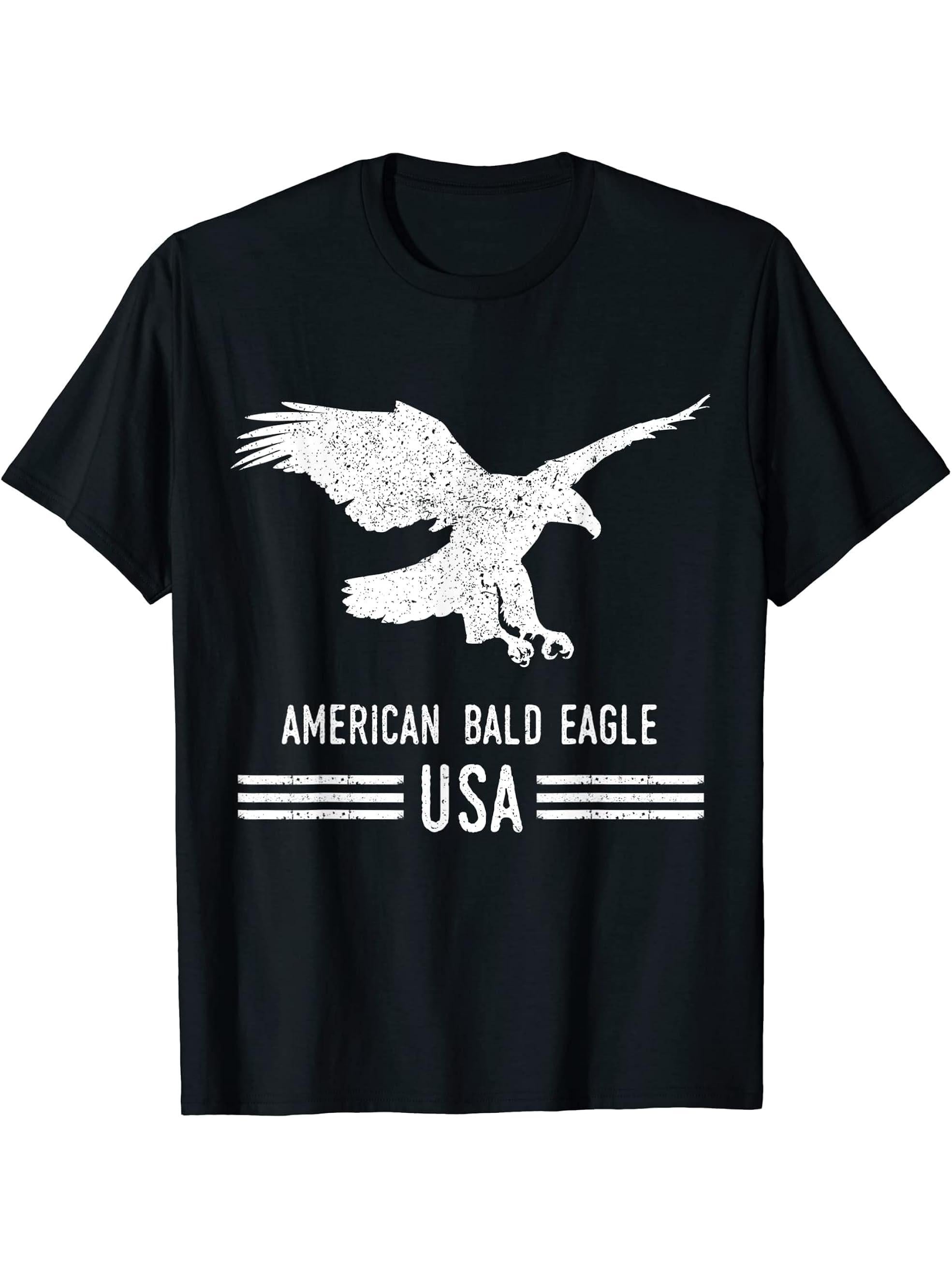 American Bald Eagle USA 4th of July Outfit Women Men Gift T-Shirt 180G 100% Cotton Printed Round Neck Short-Sleeve T-Shirt, Gifts for Men Dad Husband Grandpa, S-XXXL, Black