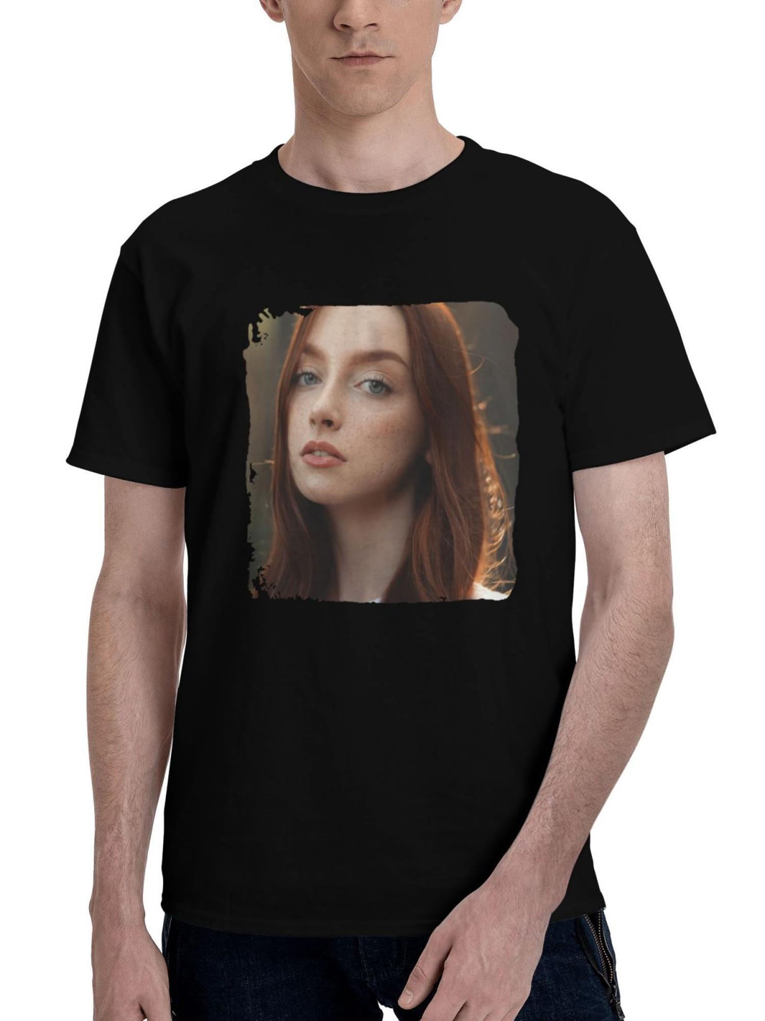 Lilly-Model Redhead 180G 100% Cotton Printed Round Neck Short-Sleeve T-Shirt, Christmas Gifts for Men Dad Husband Grandpa, S-XXXL, Black