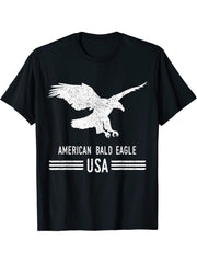 American Bald Eagle USA 4th of July Outfit Women Men Gift T-Shirt 180G 100% Cotton Printed Round Neck Short-Sleeve T-Shirt, Gifts for Men Dad Husband Grandpa, S-XXXL, Black