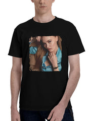 Lily-Rose Depp Glamour 180G 100% Cotton Printed Round Neck Short-Sleeve T-Shirt, Christmas Gifts for Men Dad Husband Grandpa, S-XXXL, Black