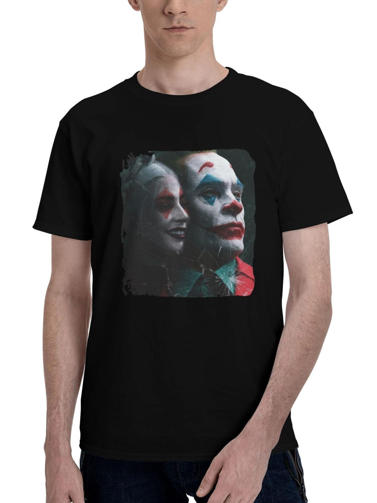 Joker-Folie A Deux Vs 180G 100% Cotton Printed Round Neck Short-Sleeve T-Shirt, Christmas Gifts for Men Dad Husband Grandpa, S-XXXL, Black