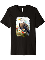 Bald eagle Flower Butterfly Premium T-Shirt 180G 100% Cotton Printed Round Neck Short-Sleeve T-Shirt, Gifts for Men Dad Husband Grandpa, S-XXXL, Black